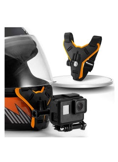 Motorcycle Helmet Chin Strap Mount Non-Slip & Shockproof Design for GoPro Hero 9,8,7,6, Hero 5 Session, Xiaomi Yi, DJI Osmo Action, Sjcam, Campark & Other Action Cameras (Orange)
