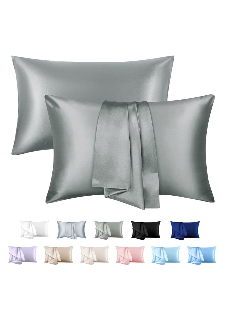 Arabest 2-Piece Simple Solid Colour Silk Satin Pillow Case with Envelope Closure for Hair and Skin Dark Grey 51x76/51x102cm  - Image 1