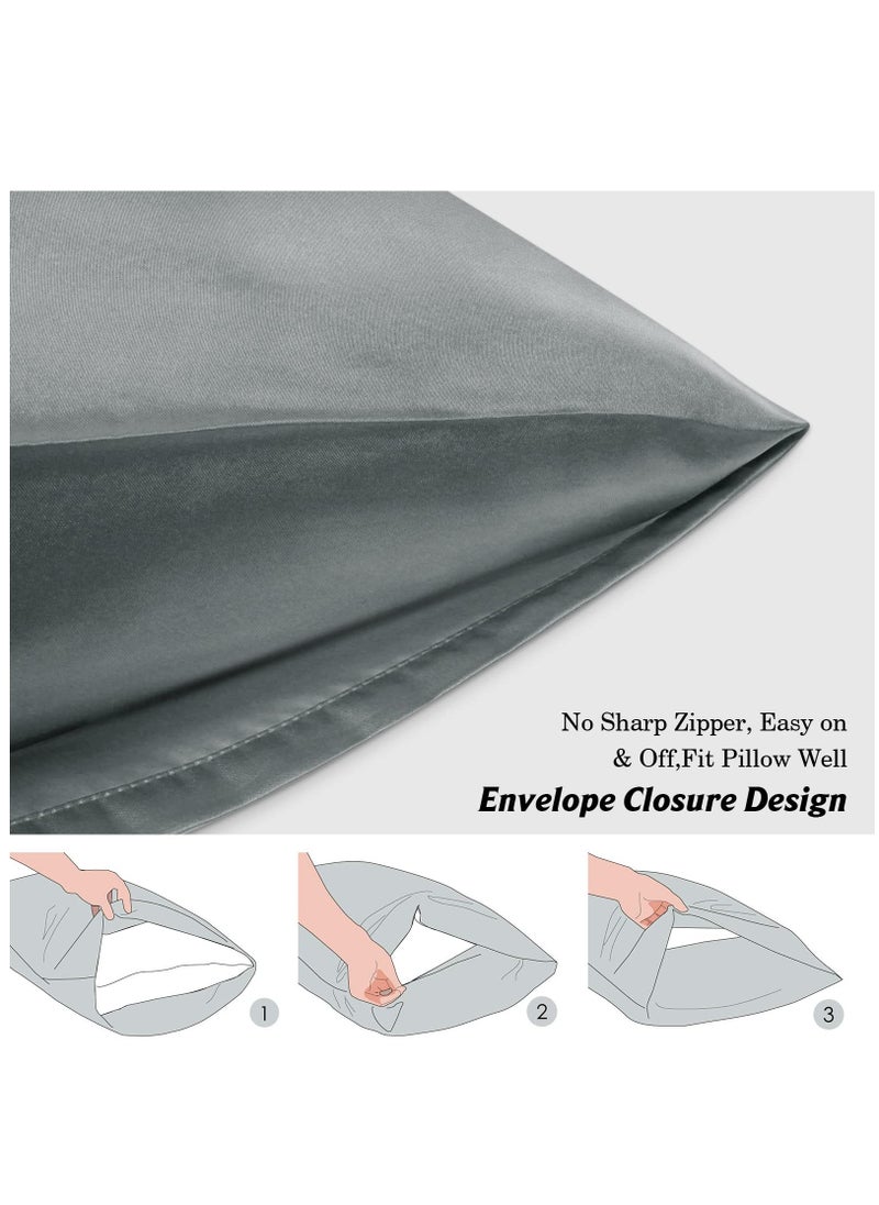 Arabest 2-Piece Simple Solid Colour Silk Satin Pillow Case with Envelope Closure for Hair and Skin Dark Grey 51x76/51x102cm  - Image 3