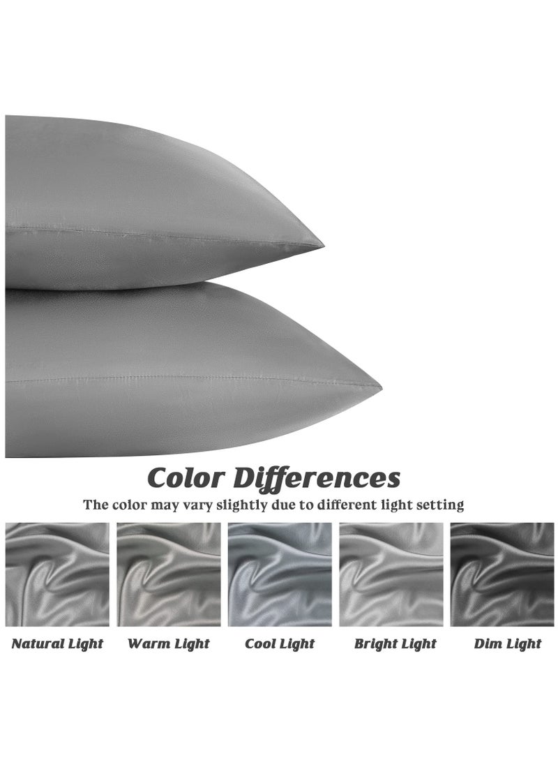 Arabest 2-Piece Simple Solid Colour Silk Satin Pillow Case with Envelope Closure for Hair and Skin Dark Grey 51x76/51x102cm  - Image 5