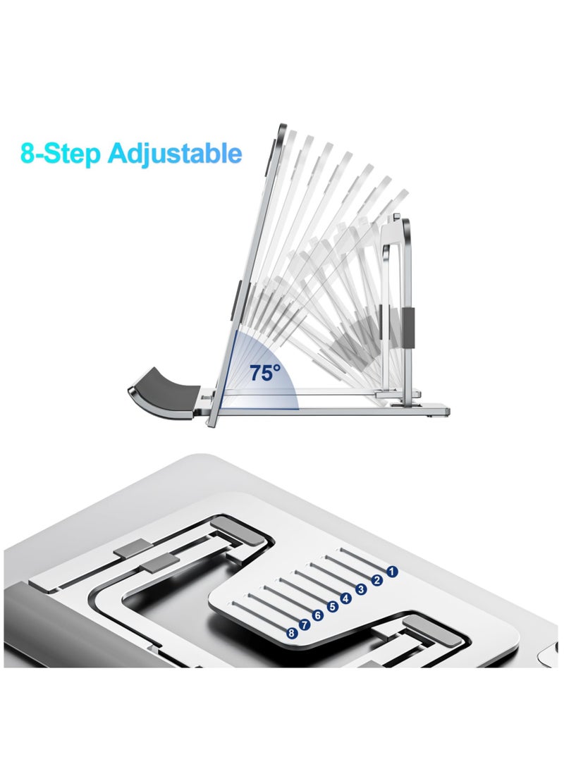 حامل لوحي قابل للتعديل وقابل للطي، حامل ألومنيوم نحيف لجهاز iPad Pro Air Mini، Samsung Tab، Surface Pro، Kindle Fire، تصميم محمول باللون الفضي - Image 4