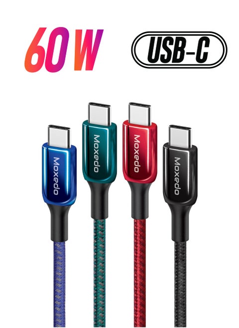 Moxedo CavoX Type-C to Type-C 60W Power Delivery Charge and Data Sync Braided Cable 1.2m Compatible with iPhone 15/15 Pro/ 15 Plus / 15 Pro Max, iPad Mini/Pro, MacBook Pro/Air - 4 Pack