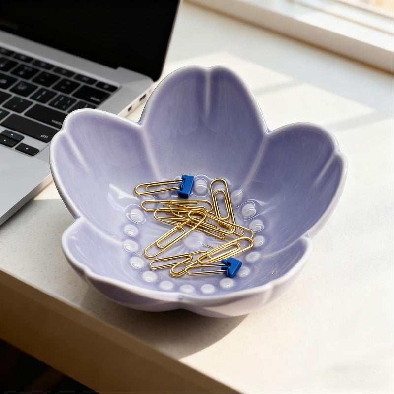 BESSKON Purple Flower Ring Dish Jewelry Tray, Ceramic Jewelry Dish, Small Trinket Dish, Nightstand Bathroom Decor Ring Holder, Jewlery Plate Bowl for Christmas Friendship Birthday Gifts for Women Mom - Image 5