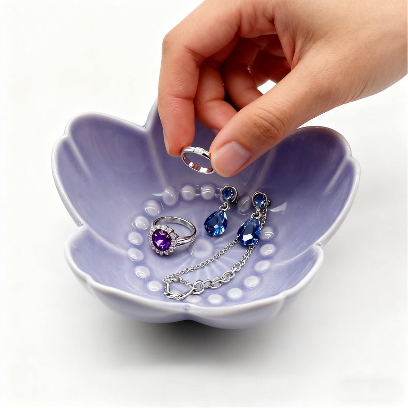 BESSKON Purple Flower Ring Dish Jewelry Tray, Ceramic Jewelry Dish, Small Trinket Dish, Nightstand Bathroom Decor Ring Holder, Jewlery Plate Bowl for Christmas Friendship Birthday Gifts for Women Mom - Image 4
