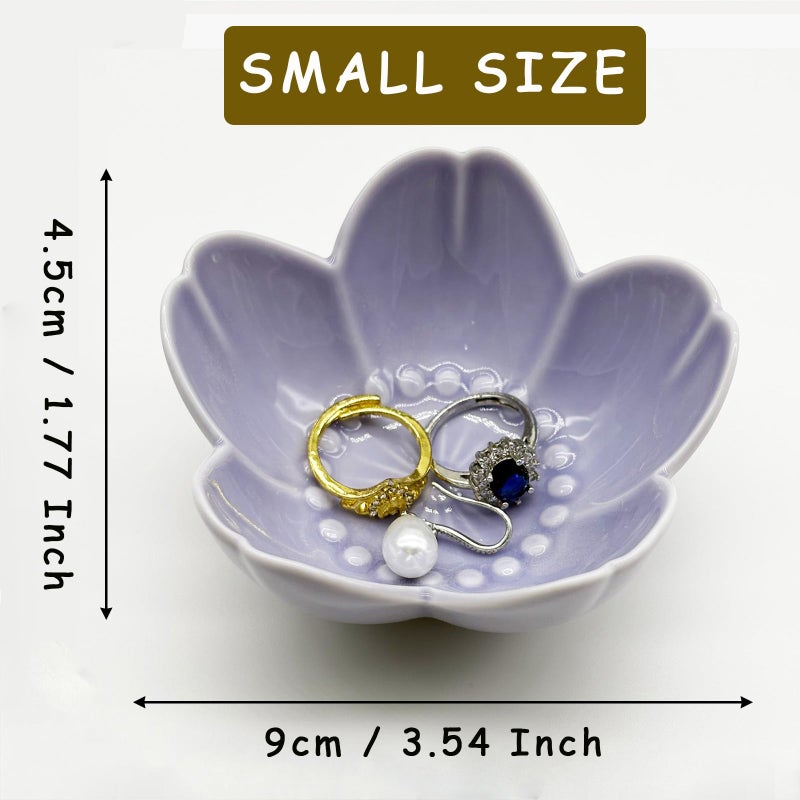 BESSKON Purple Flower Ring Dish Jewelry Tray, Ceramic Jewelry Dish, Small Trinket Dish, Nightstand Bathroom Decor Ring Holder, Jewlery Plate Bowl for Christmas Friendship Birthday Gifts for Women Mom - Image 2