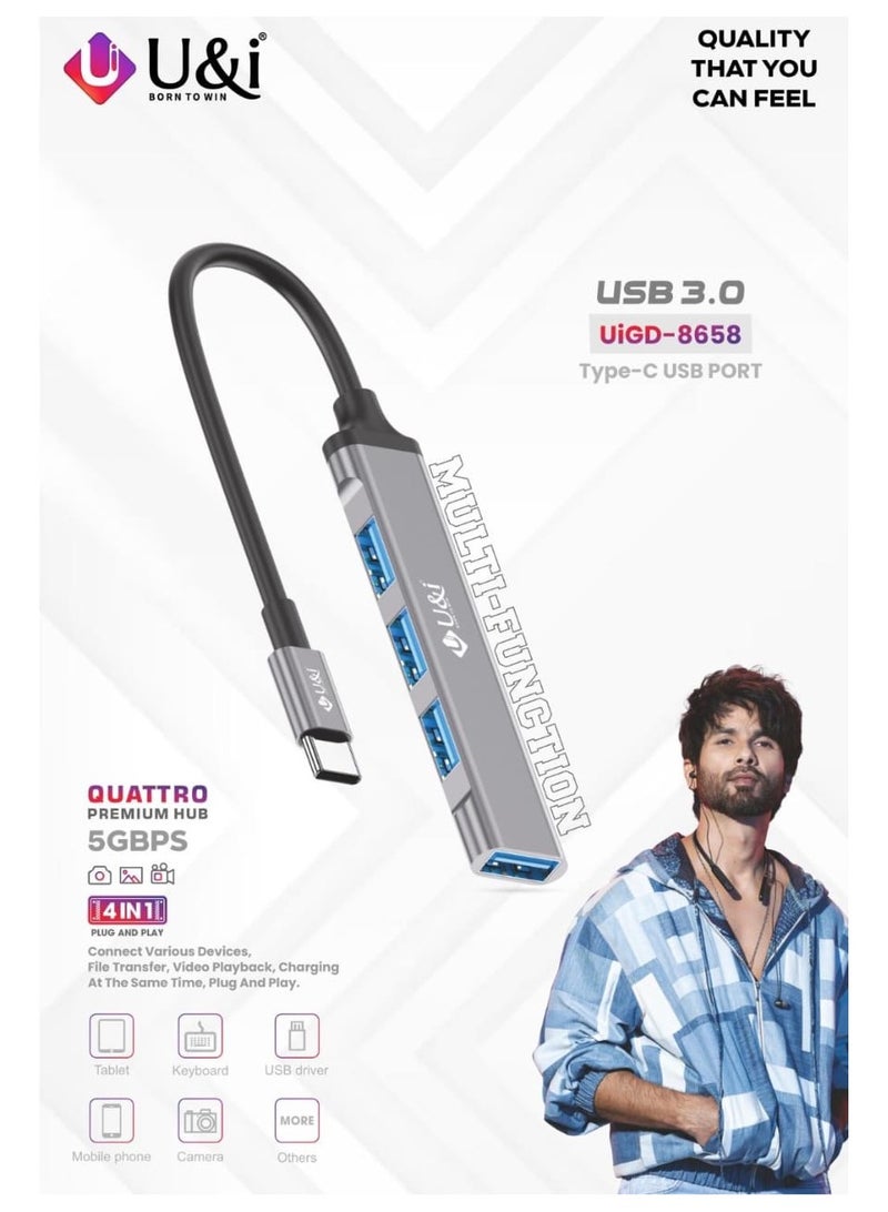 يو اند اي محور UiGD-8658 من نوع USB-C إلى USB 3.0 بأربعة منافذ - Image 2