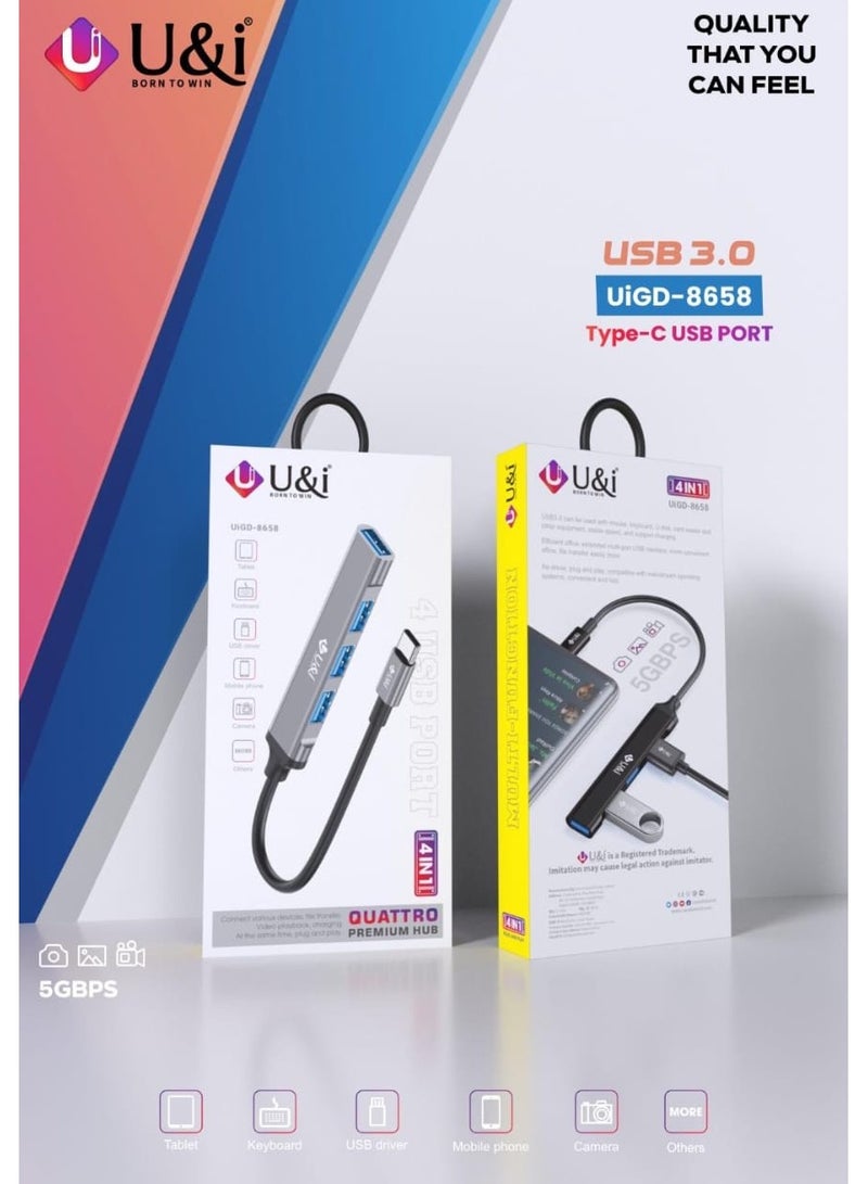 يو اند اي محور UiGD-8658 من نوع USB-C إلى USB 3.0 بأربعة منافذ - Image 3