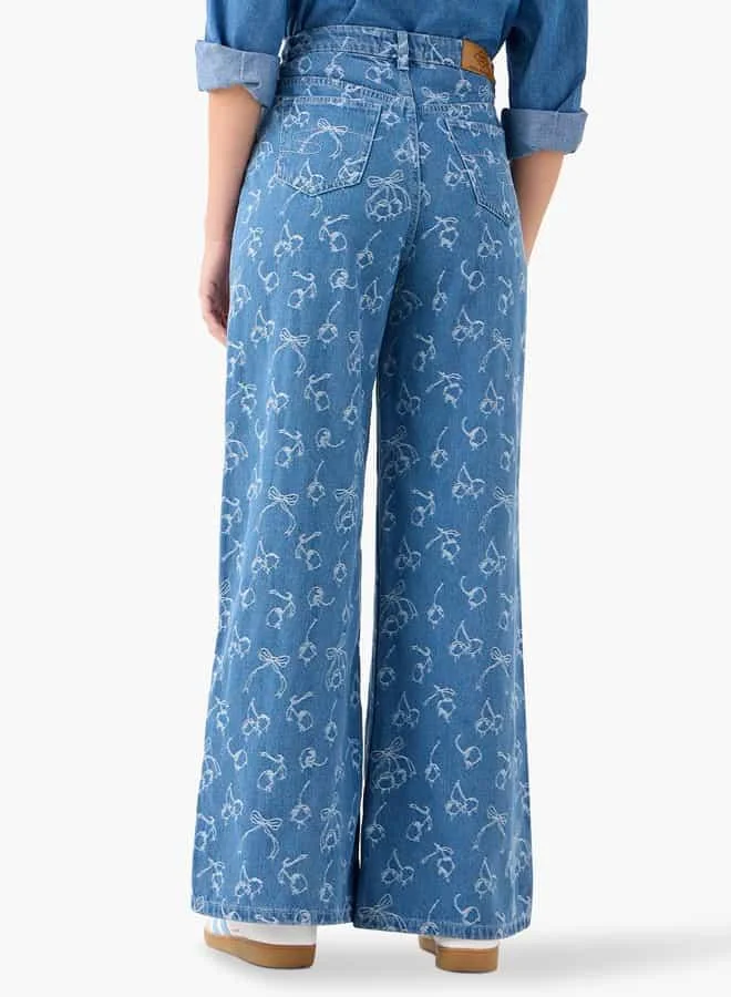 Lee Cooper Lee Cooper Printed Wide Leg Jeans with Button Closure