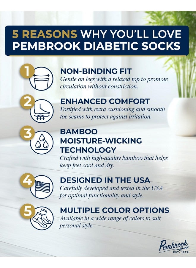 Pembrook Ribbed Knit Bamboo Viscose Diabetic Socks for Women - 6 Pairs | Crew Socks | Black, White, Beige, Aqua, Blue, Navy | Neuropathy Socks | Diabetic Socks for Women Size 6-9 - Image 1