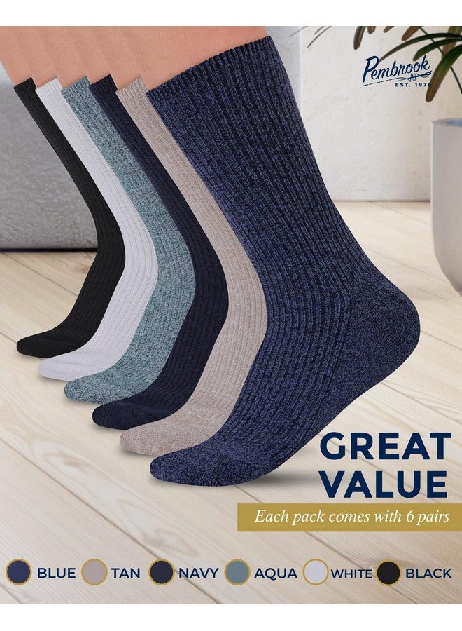 Pembrook Ribbed Knit Bamboo Viscose Diabetic Socks for Women - 6 Pairs | Crew Socks | Black, White, Beige, Aqua, Blue, Navy | Neuropathy Socks | Diabetic Socks for Women Size 6-9 - Image 4