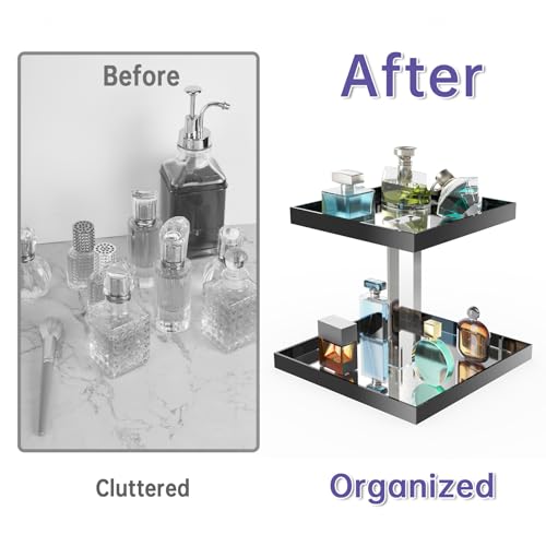 NiHome Acrylic Perfume Display Organizer, 2-Tier Cologne Organizer, Makeup Holder with Mirrored Base, Handmade Vanity Storage Versatile Countertop Tray for Cosmetics Toiletries, Black - Image 4