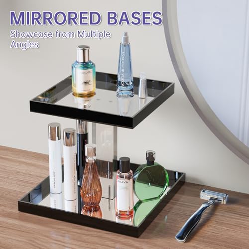 NiHome Acrylic Perfume Display Organizer, 2-Tier Cologne Organizer, Makeup Holder with Mirrored Base, Handmade Vanity Storage Versatile Countertop Tray for Cosmetics Toiletries, Black - Image 5