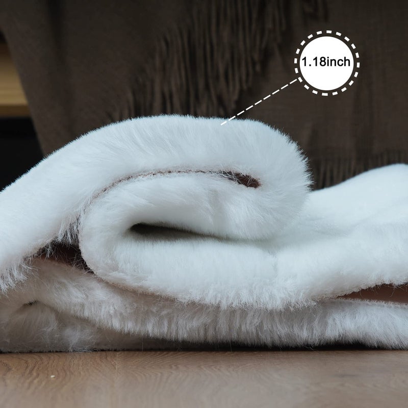 Ghouse Soft Faux Sheepskin Fur Rug 4x6 White Fluffy Bedside Rug Plush Shag Nursery Rugs Carpet Area Rug for Living Room Bedroom Playing Room Decor - Image 4
