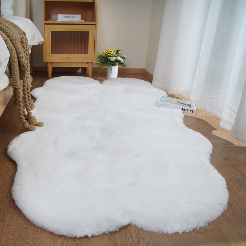 Ghouse Soft Faux Sheepskin Fur Rug 4x6 White Fluffy Bedside Rug Plush Shag Nursery Rugs Carpet Area Rug for Living Room Bedroom Playing Room Decor - Image 1