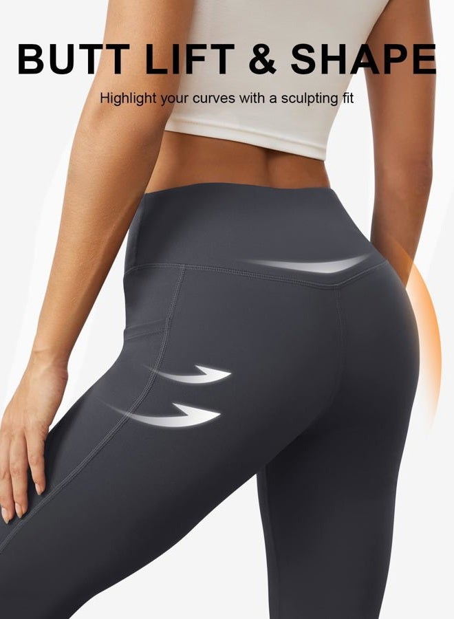 DLOODA Womens Flare Yoga Pants with Pockets High Waist Tummy Control Flared Leggings Bell Bottom Gym Workout Leggings, Deep Grey, L - Image 5