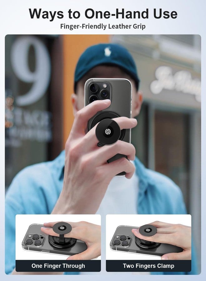 EWA حامل هاتف EWA MagOne Ultra (إصدار اللوحة) مع حزام إصبع جلد، حلقة حامل مغناطيسية قابلة للإزالة، حلقة دعم، ملحقات مغناطيسية مزدوجة الجوانب للهاتف - أسود - Image 2