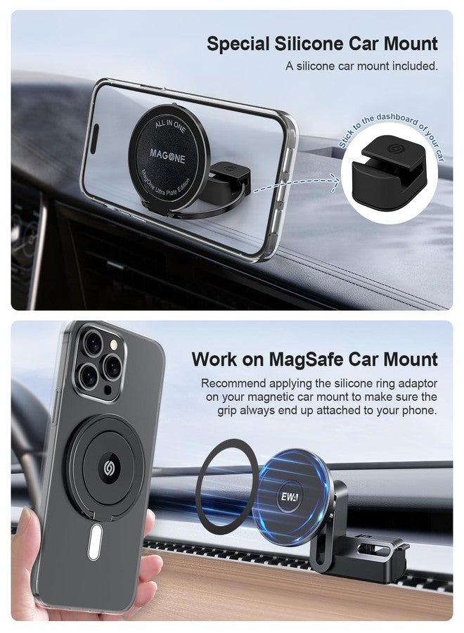 EWA حامل هاتف EWA MagOne Ultra (إصدار اللوحة) مع حزام إصبع جلد، حلقة حامل مغناطيسية قابلة للإزالة، حلقة دعم، ملحقات مغناطيسية مزدوجة الجوانب للهاتف - أسود - Image 5