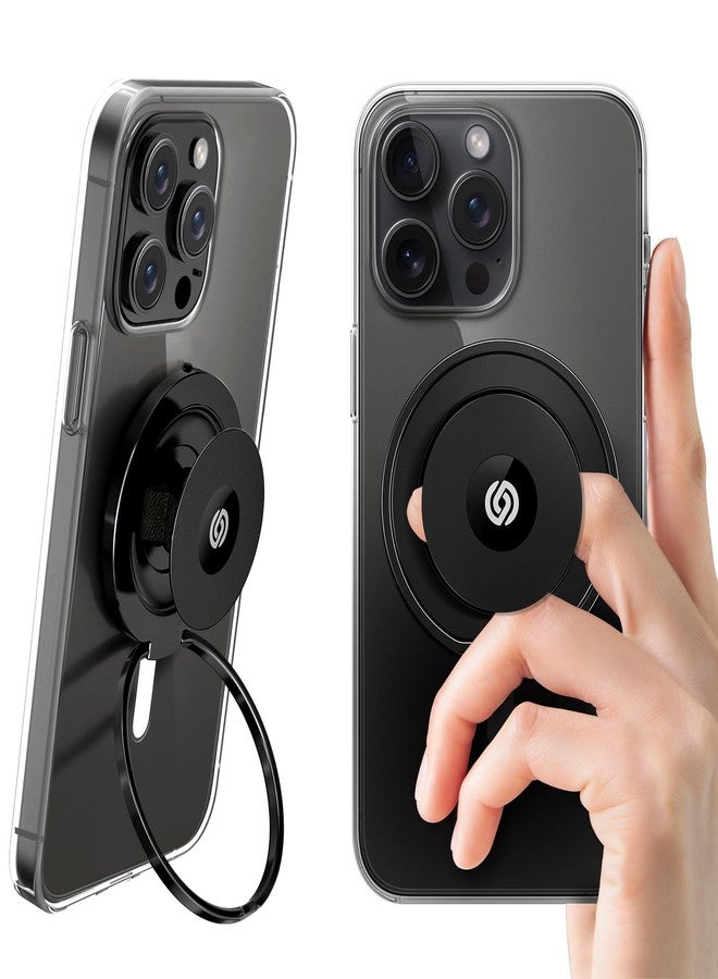 EWA حامل هاتف EWA MagOne Ultra (إصدار اللوحة) مع حزام إصبع جلد، حلقة حامل مغناطيسية قابلة للإزالة، حلقة دعم، ملحقات مغناطيسية مزدوجة الجوانب للهاتف - أسود - Image 1