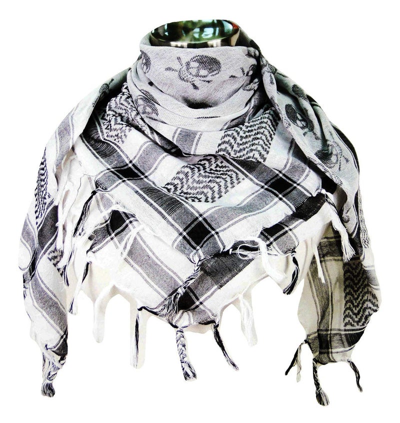 Tapp Collections Premium Skull Pattern Shemagh Head Neck Scarf - Black/White - Image 1