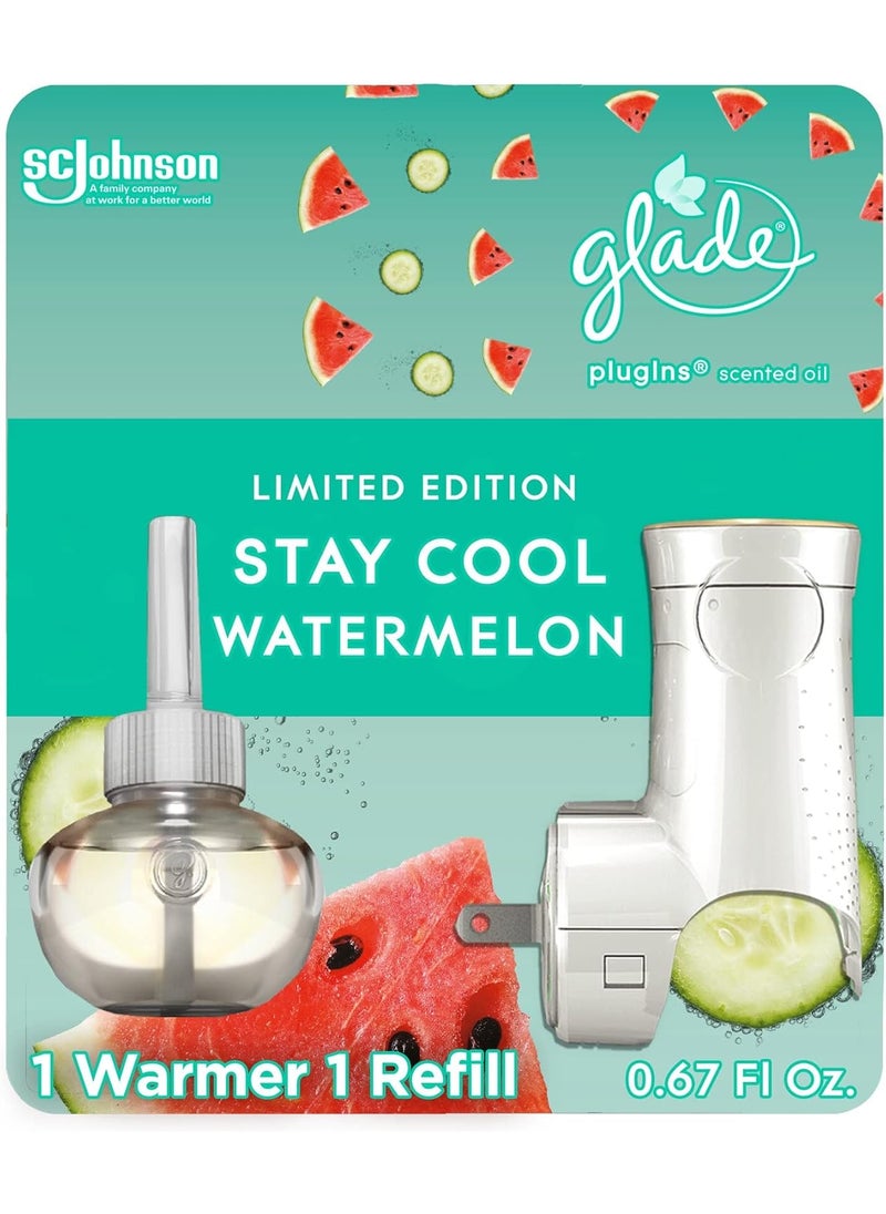 Glade Glade PlugIns Refills Air Freshener Starter Kit Scented and Essential Oils for Home and Bathroom Stay Cool Watermelon 067 Fl Oz 1 Warmer  1 Refill 