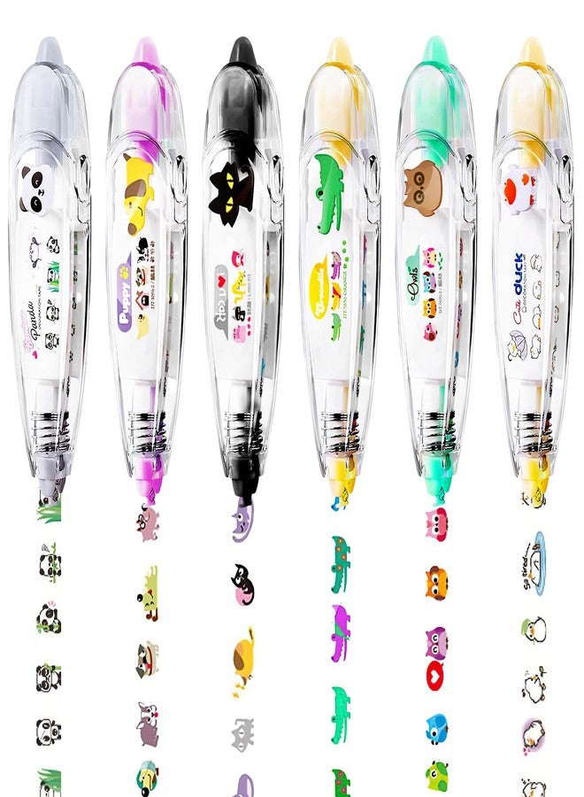 rytopt 6Pcs Cute Stationary, Tape Pen, Cute Animals Press Type Decorative Pen, DIY Cartoon Correction Tape for Gift, Valentines, Stocking Stuffers, Christmas, Classroom Must Haves, School Supplies - Image 1