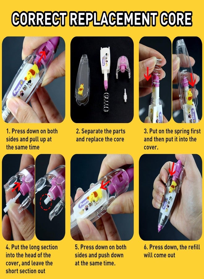 rytopt 6Pcs Cute Stationary, Tape Pen, Cute Animals Press Type Decorative Pen, DIY Cartoon Correction Tape for Gift, Valentines, Stocking Stuffers, Christmas, Classroom Must Haves, School Supplies - Image 4