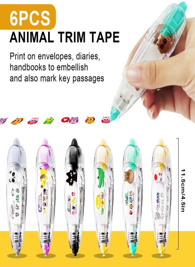 rytopt 6Pcs Cute Stationary, Tape Pen, Cute Animals Press Type Decorative Pen, DIY Cartoon Correction Tape for Gift, Valentines, Stocking Stuffers, Christmas, Classroom Must Haves, School Supplies - Image 3