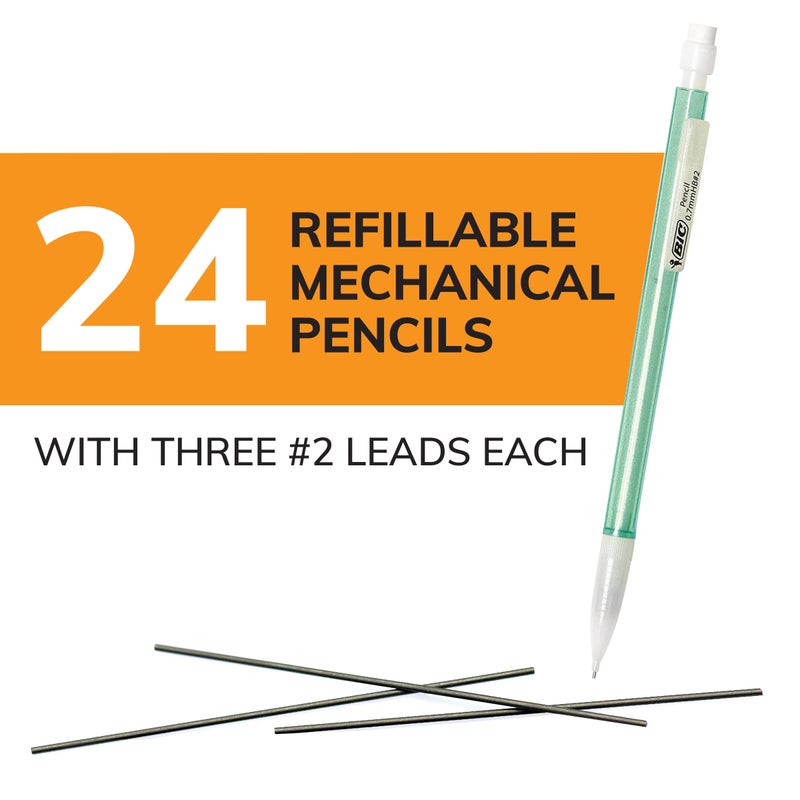 BIC Xtra-Sparkle Number 2 Mechanical Pencils With Erasers, Medium Point (0.7mm), 24-Count Pack, Mechanical Pencils for School Supplies - Image 2