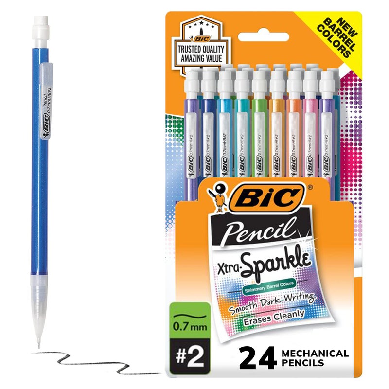 BIC Xtra-Sparkle Number 2 Mechanical Pencils With Erasers, Medium Point (0.7mm), 24-Count Pack, Mechanical Pencils for School Supplies - Image 1