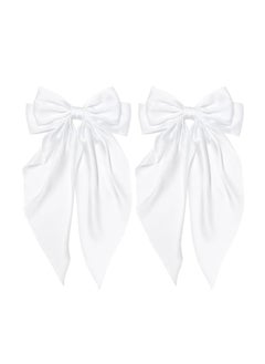 Tobeffect Hair Clip  Big Satin Hair Bows for Women and Girls in White French Style Hair Accessories with Long Ribbons 2 Count