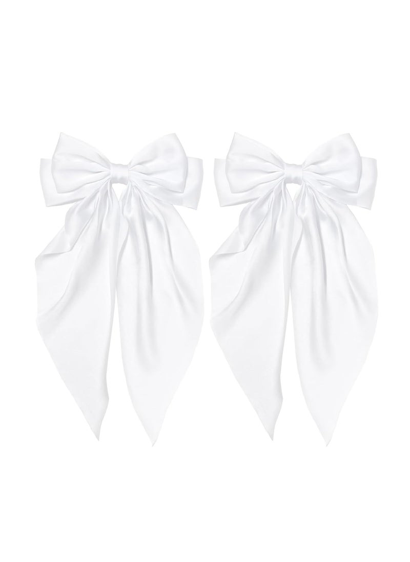 Tobeffect - Tobeffect Hair Clip  Big Satin Hair Bows for Women and Girls in White French Style Hair Accessories with Long Ribbons 2 Count - Image 1