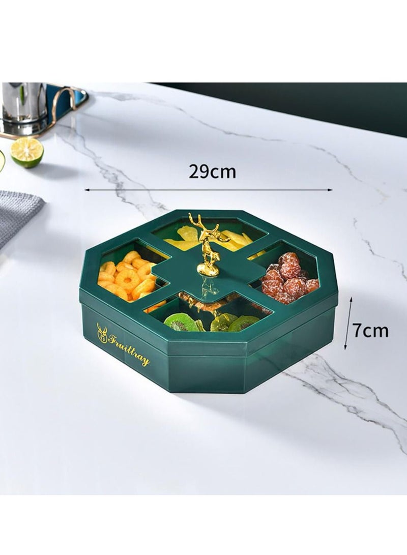 DARIYAH Decorative Fancy Cute Elf Food Grade Anti-fade 5- Grid Divided  Seeds, Candy, Dried Nuts, Melon, Snack, Fruit Tray With Dust Cover - Image 2