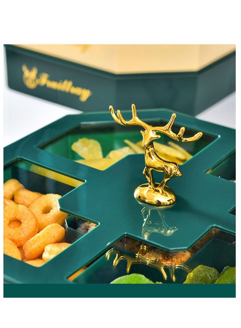 DARIYAH Decorative Fancy Cute Elf Food Grade Anti-fade 5- Grid Divided  Seeds, Candy, Dried Nuts, Melon, Snack, Fruit Tray With Dust Cover - Image 4