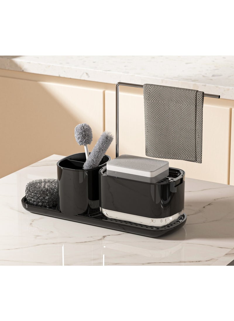 UrbanEssentia Kitchen Soap Dispenser and Sink Caddy, Dish Soap Pump Dispenser with Dishcloth Rack, Sponge Holder and Cleaning Brush Holder, Kitchen Sink Organizer Storage Rack  - Image 1