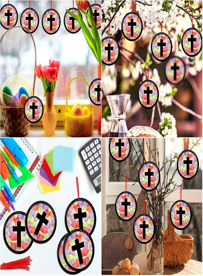 Motipuns 32 Sets Cross Suncatchers Craft Kits DIY Christian Religious Cross Tissue Paper Kit Sunday School Craft Kit Stained Glass Effect Tissue Paper for Easter Lent Resurrection VBS Window Art - Image 5