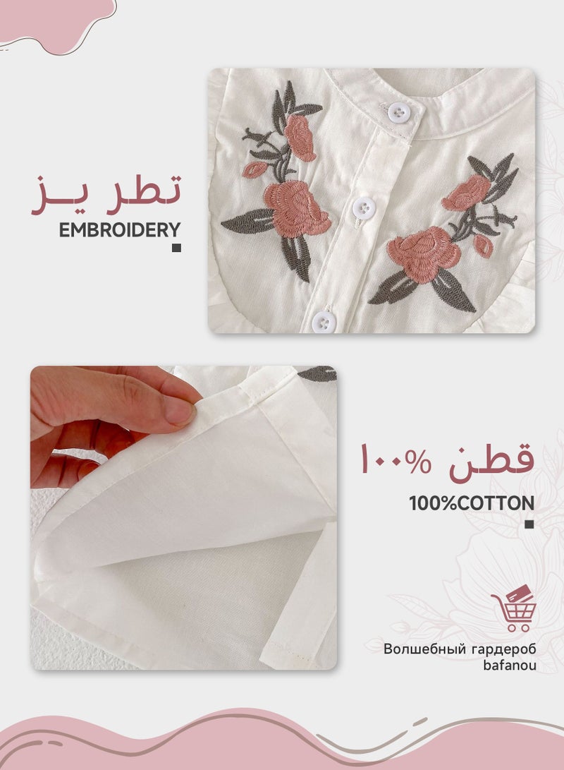 Bafanou Summer Baby Girls Cotton Clothing Sets Infant embroideries Floral 2Pcs  - Image 3