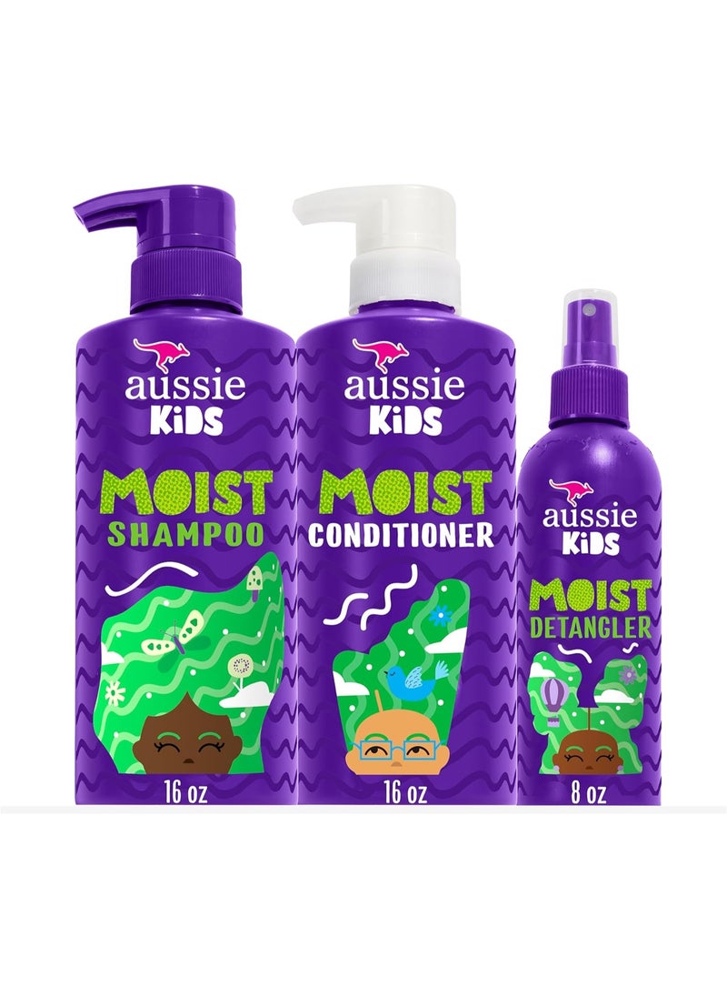 Aussie Kids Hair Care Bundle Set Including: Shampoo (16 Fl Oz), Conditioner (16 Fl Oz) & Detangler Spray (8 Fl Oz), Paraben- Freem Sulfate-Free, Dye-Free, Cruelty-Free, Tangle-Free Styling  - Image 1