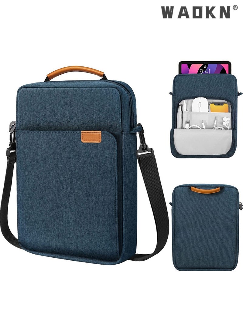 WAOKN 9-13.3 Inch Tablet Sleeve Bag Compatible with iPad Pro 12.9 M2 2022/2021/2020 Surface Laptop Go 12.4" Galaxy Tab S8+/S9+ 12.4" 2022/2023 Handle Carrying Case with Shoulder Strap, Laptop Bag，Dark Blue - Image 1