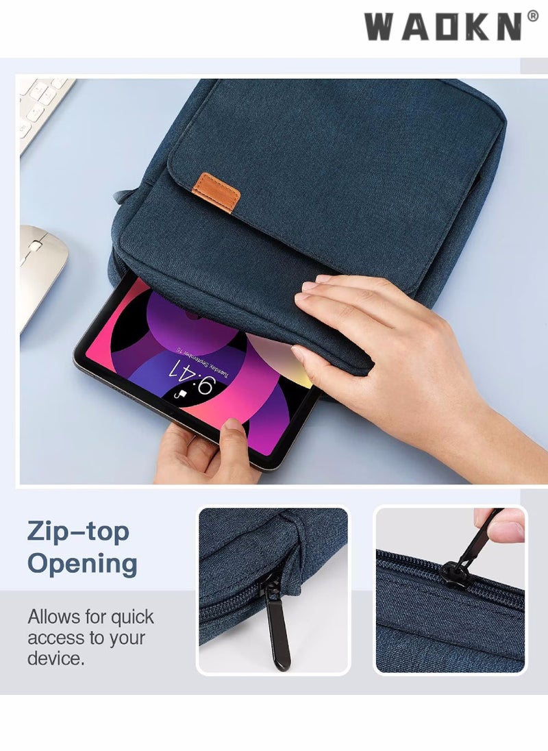 WAOKN 9-13.3 Inch Tablet Sleeve Bag Compatible with iPad Pro 12.9 M2 2022/2021/2020 Surface Laptop Go 12.4" Galaxy Tab S8+/S9+ 12.4" 2022/2023 Handle Carrying Case with Shoulder Strap, Laptop Bag，Dark Blue - Image 2