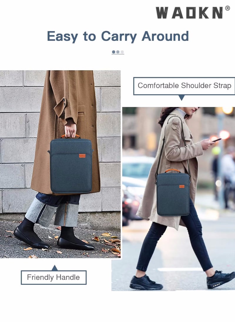 WAOKN 9-13.3 Inch Tablet Sleeve Bag Compatible with iPad Pro 12.9 M2 2022/2021/2020 Surface Laptop Go 12.4" Galaxy Tab S8+/S9+ 12.4" 2022/2023 Handle Carrying Case with Shoulder Strap, Laptop Bag，Dark Blue - Image 4