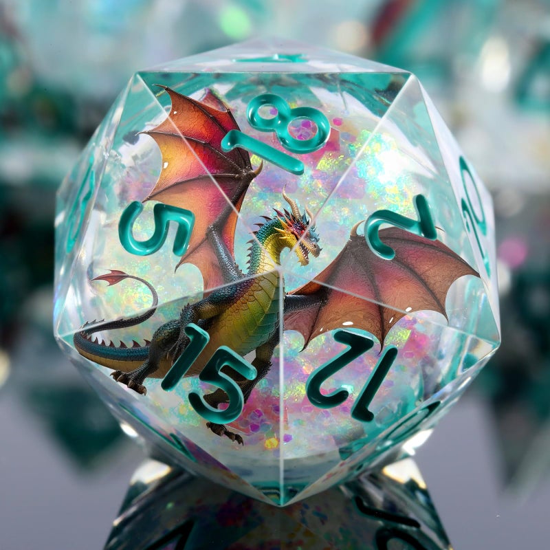DNDND Shinny Liquid Core Dice Set | 7-Piece Sharp Edge D&D Dice with Ancient Dragon Design | Gift Metal Case for Dungeons and Dragons RPG Tabletop Gaming - Image 1