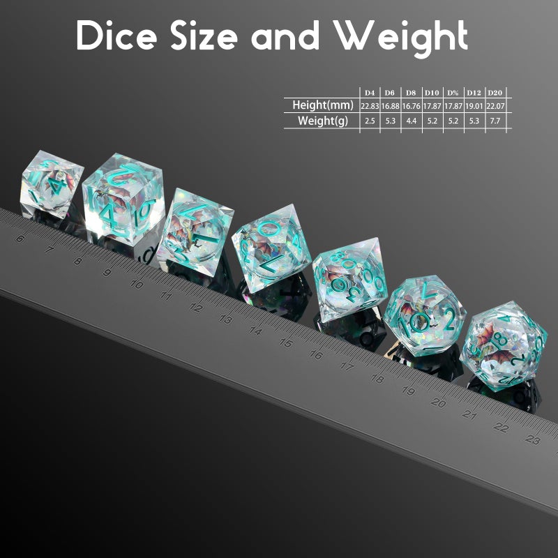 DNDND Shinny Liquid Core Dice Set | 7-Piece Sharp Edge D&D Dice with Ancient Dragon Design | Gift Metal Case for Dungeons and Dragons RPG Tabletop Gaming - Image 5