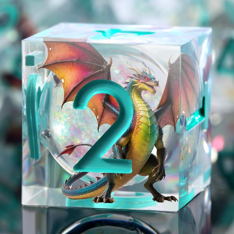 DNDND Shinny Liquid Core Dice Set | 7-Piece Sharp Edge D&D Dice with Ancient Dragon Design | Gift Metal Case for Dungeons and Dragons RPG Tabletop Gaming - Image 2