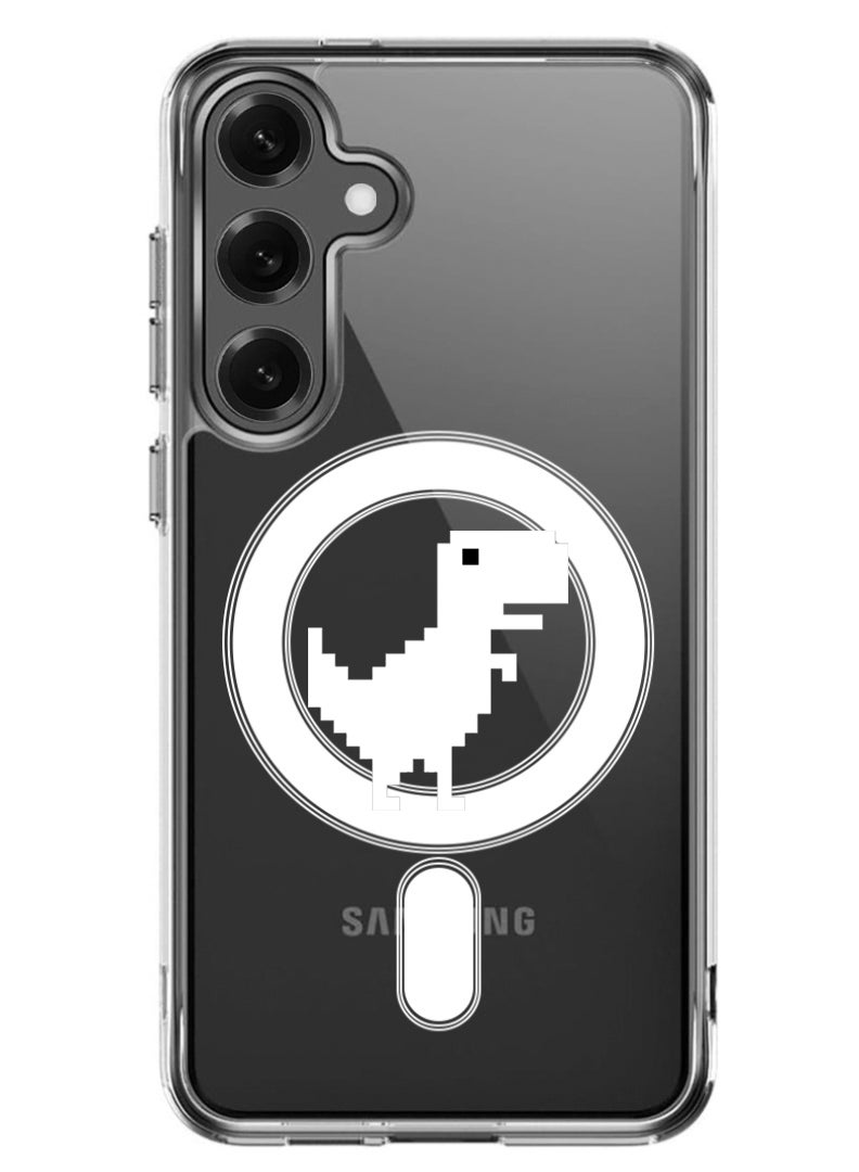 Theodor Magnetic Case for Samsung Galaxy S25 Plus 6.7-inch Compatible with MagSafe Wireless Charging, Shockproof Phone Bumper Cover Offline Dino - White - Image 1