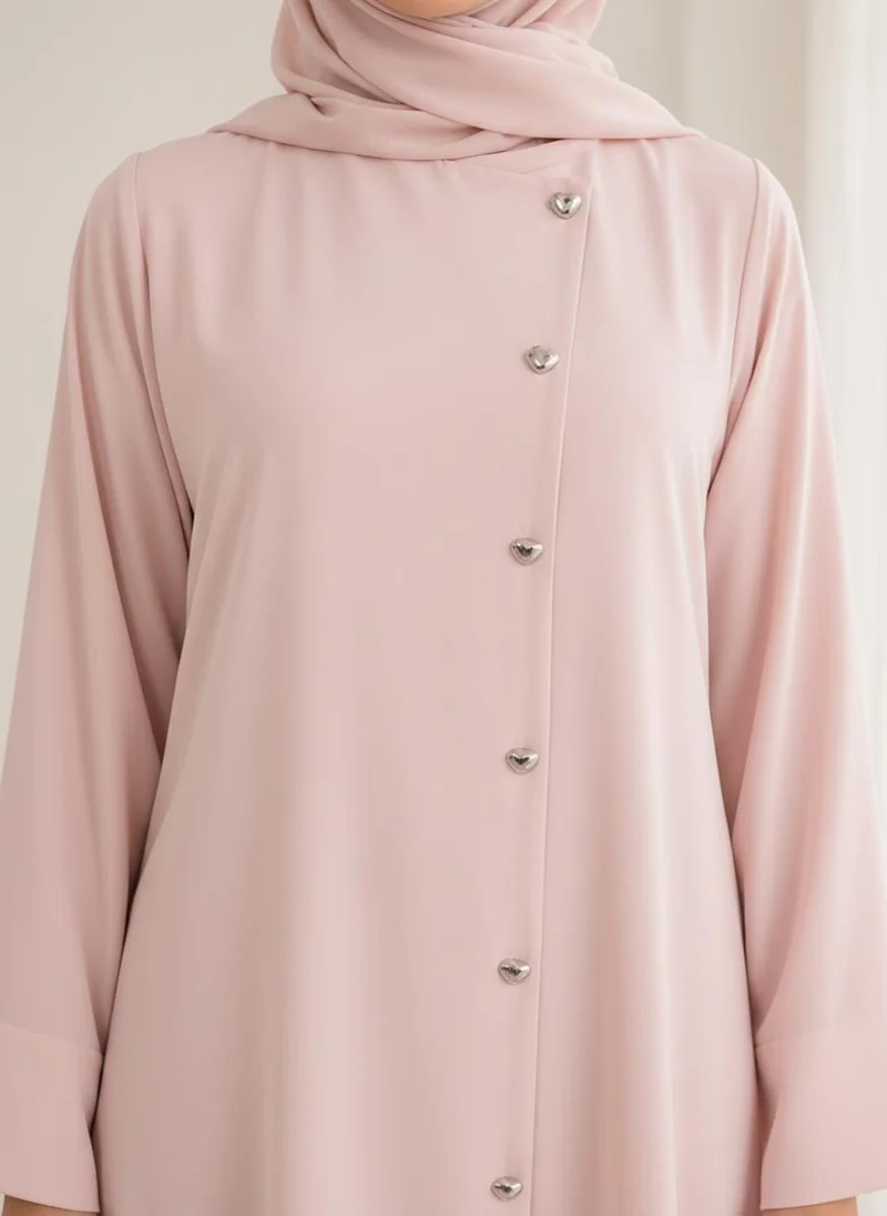 MSquare Fashion Pink Pink Korean Nida Abaya I Asymmetrical Button Design with Matching Chiffon Headscarf for Women | Best Price UAE
