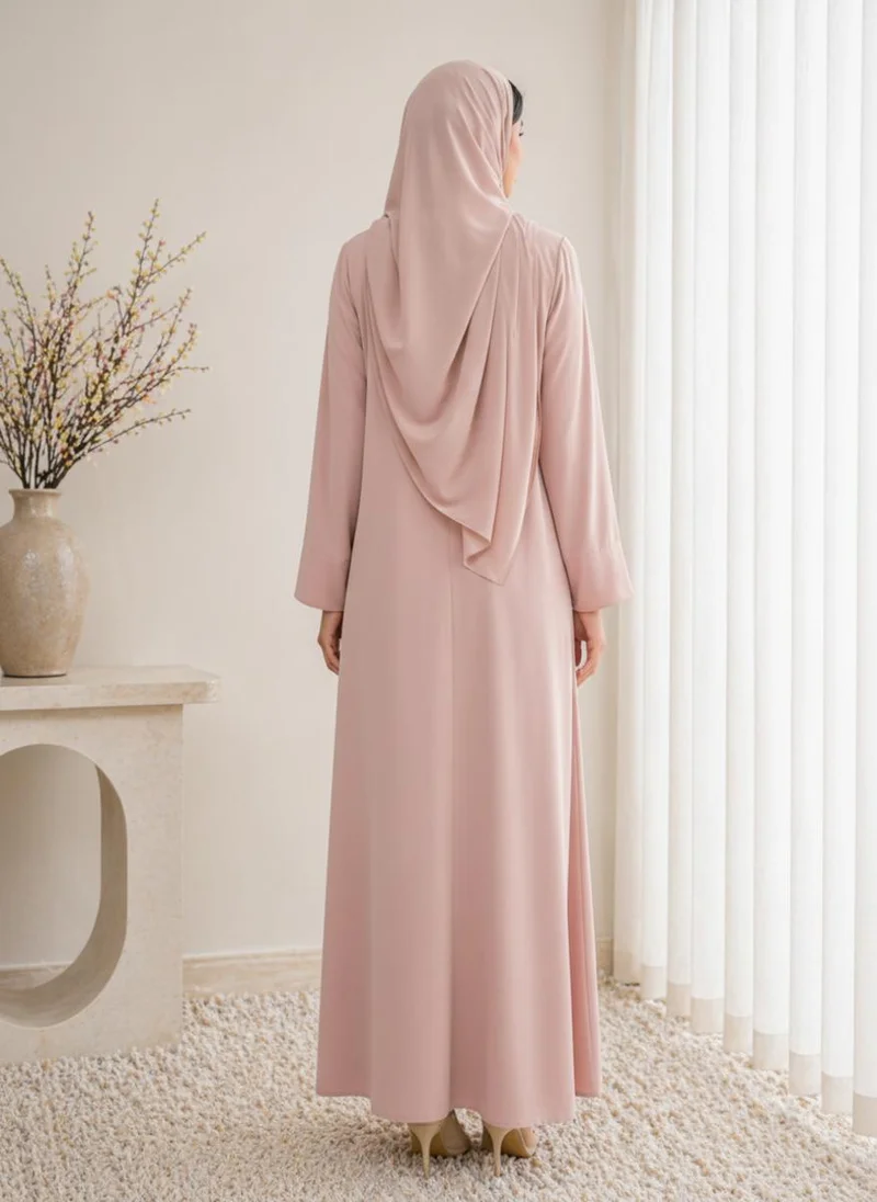 MSquare Fashion Pink Pink Korean Nida Abaya I Asymmetrical Button Design with Matching Chiffon Headscarf for Women | Best Price UAE