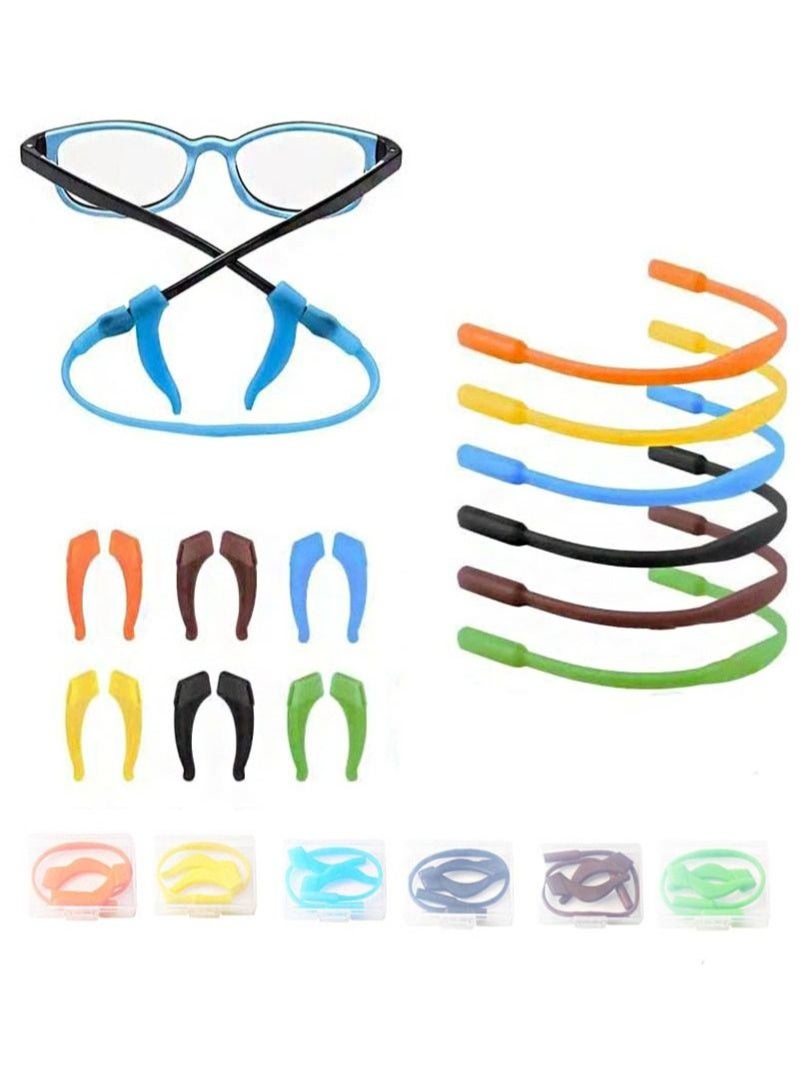 Glasses Straps, 6pcs Silicone Glasses for Kids with Colorful Sunglass Straps and 12pcs Non-slip Ear Hooks, Sports Glasses with Soft Elastic Glasses Holder, Suitable for Adults and Kids - Image 1