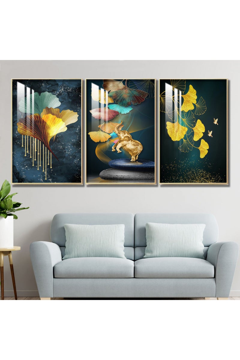 Marktna Three wooden wall painting with a frame and a clear acrylic layer - Image 1