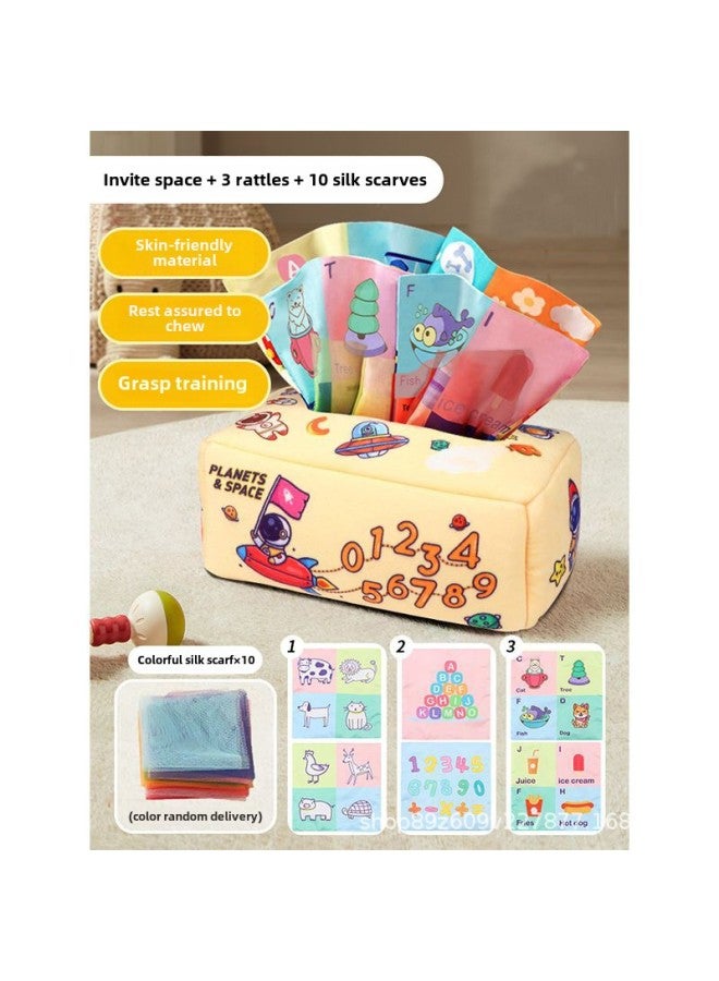 Explosions Tear-free Tissue Box Toy Baby Ring Paper Cloth 3-12 Months Baby Toy Can Bite-Colour:Space + 3 Ringing Papers + 10 Silk Scarves  - Image 1