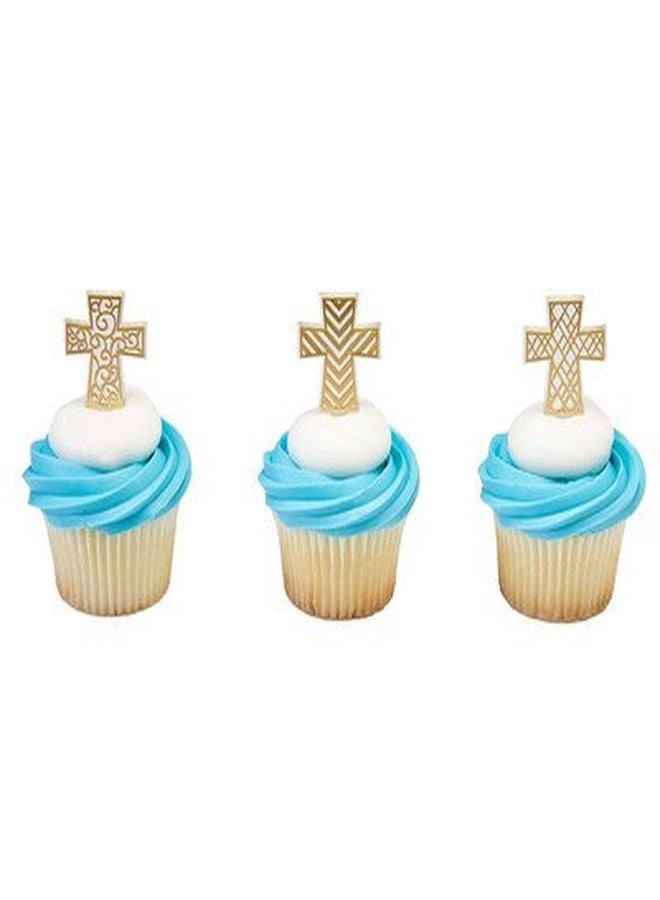 Gold Cross Cupcake Picks - 24 pcs
